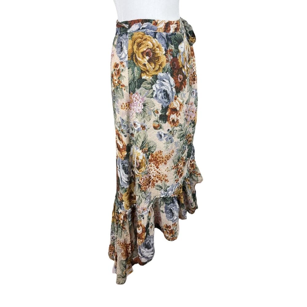 Stella Nova Copenhagen Floral Wrap Midi Skirt Ruffle Hem Cottagecore Size 38 - Picture 3 of 7
